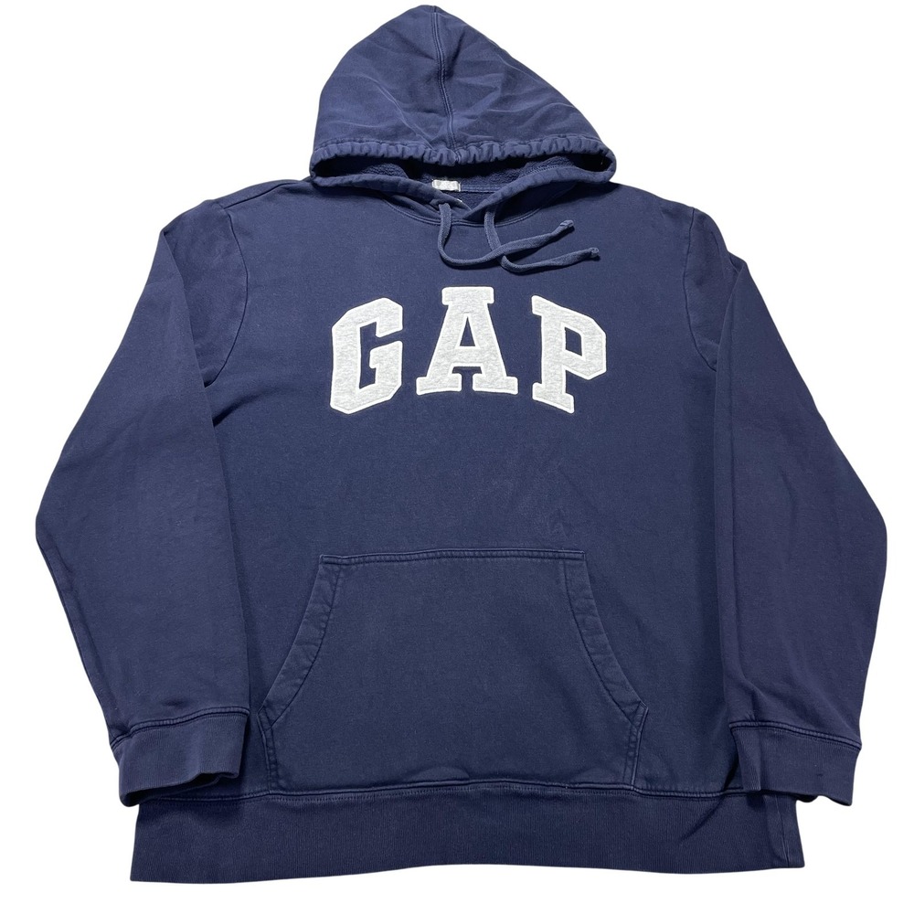 Gap Hoodie‎ Mens Large Blue GAP Logo Fleece Sweatshirt Kangaroo Pocket Y2K 2000s